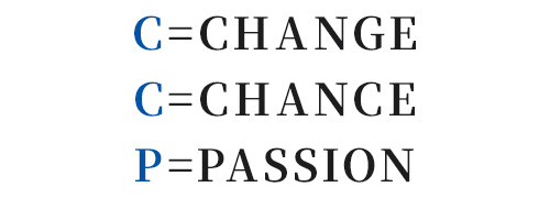 C=CHANGE  C=CHANCE  P=PASSION